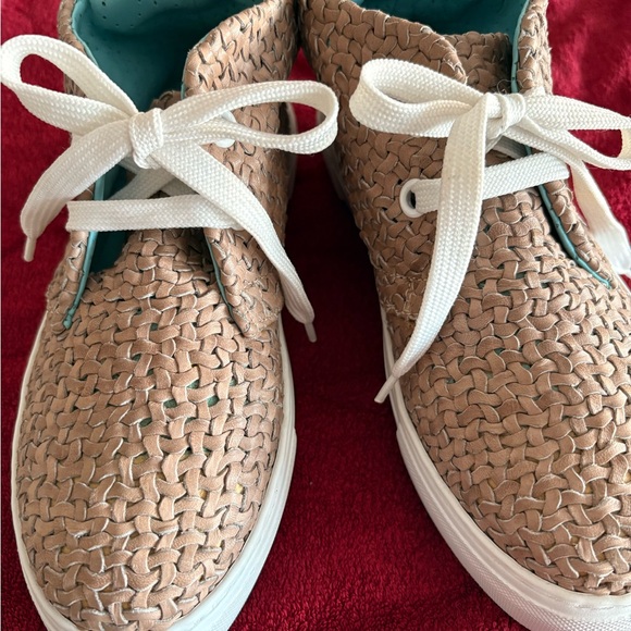 Shoes - Stylish Tan Woven Leather Women's HiTop Sneakers.  NEVER WORN